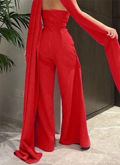 Jumpsuit/Pantsuit Halter Floor-Length Elastic Satin(Slight Stretch) Evening Jumpsuit