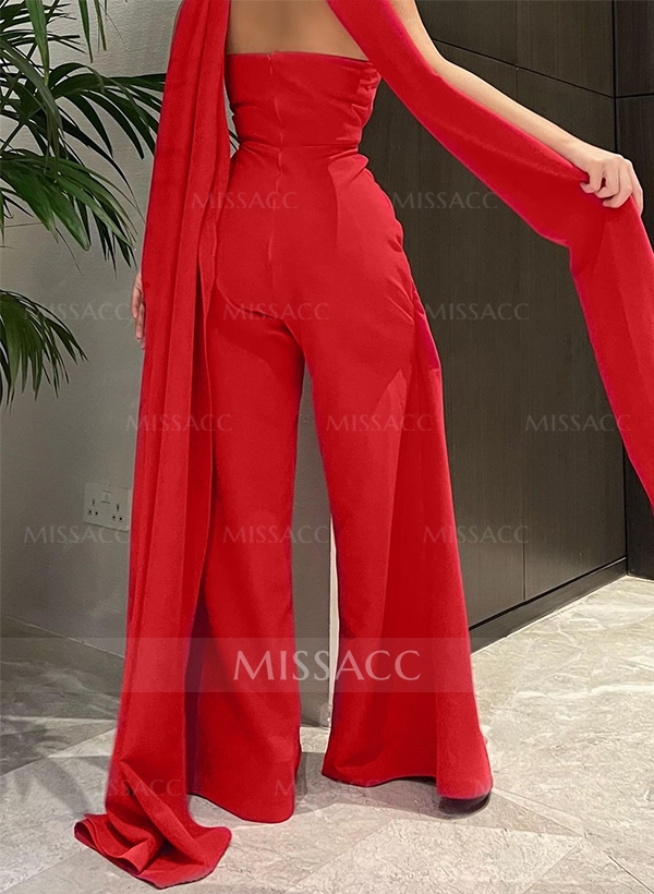 Jumpsuit/Pantsuit Halter Floor-Length Elastic Satin(Slight Stretch) Evening Dresses