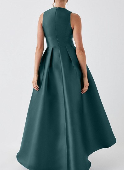 A-Line V-Neck Sleeveless Asymmetrical Satin Evening Dresses With Ruffle