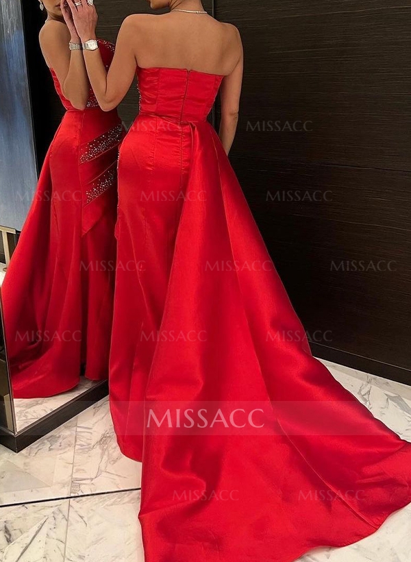 Sheath/Column Strapless Sleeveless Sweep Train Satin Evening Dresses