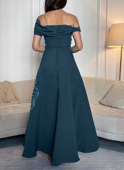 A-Line Off-The-Shoulder Ankle-Length Elastic Satin(Slight Stretch) Evening Dresses