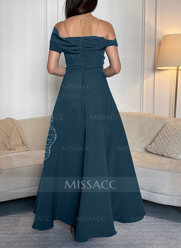 A-Line Off-The-Shoulder Ankle-Length Elastic Satin(Slight Stretch) Evening Dresses