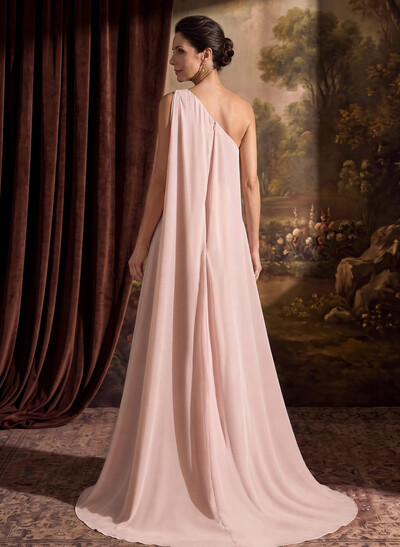 One-Shoulder Chiffon Cape Evening Dresses With Sheath/Column