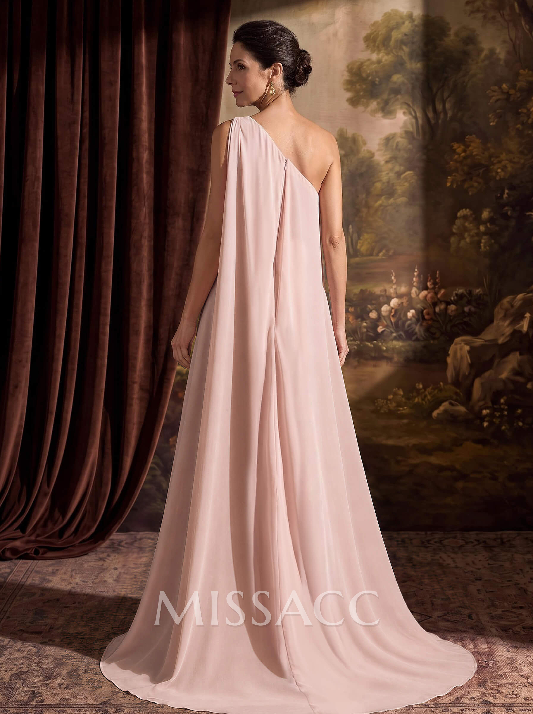 One-Shoulder Chiffon Cape Evening Dresses With Sheath/Column