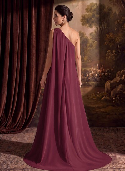 One-Shoulder Chiffon Cape Evening Dresses With Sheath/Column