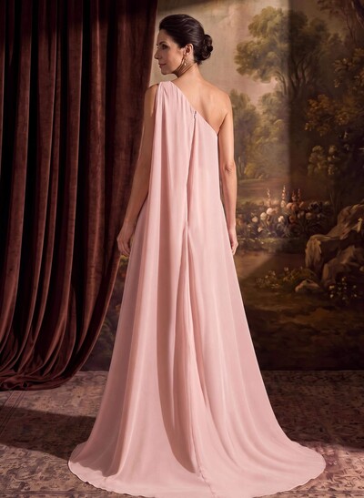 One-Shoulder Chiffon Cape Evening Dresses With Sheath/Column