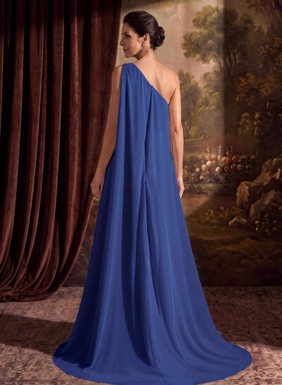 One-Shoulder Chiffon Cape Evening Dresses With Sheath/Column