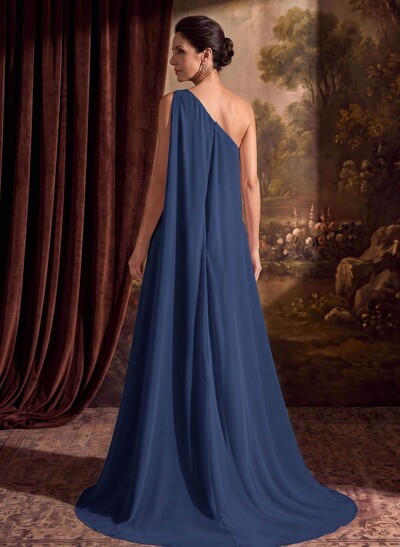 One-Shoulder Chiffon Cape Evening Dresses With Sheath/Column