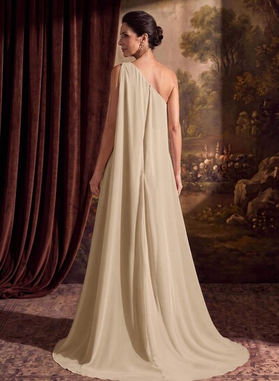One-Shoulder Chiffon Cape Evening Dresses With Sheath/Column