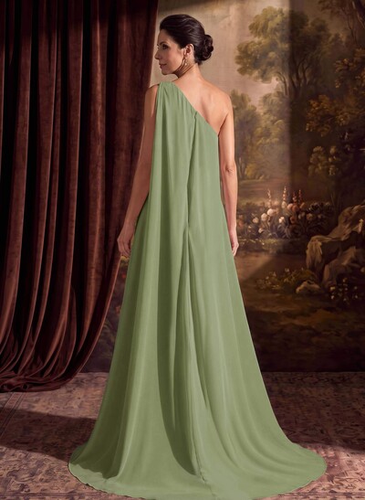 One-Shoulder Chiffon Cape Evening Dresses With Sheath/Column