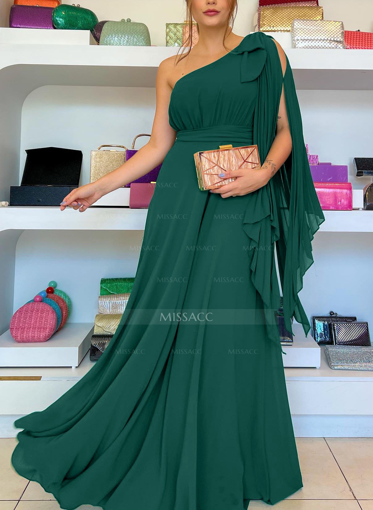 One-Shoulder Pleated A-Line Evening Dresses