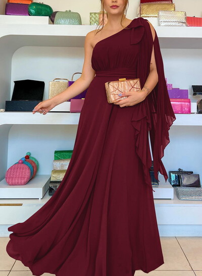 One-Shoulder Pleated A-Line Evening Dresses