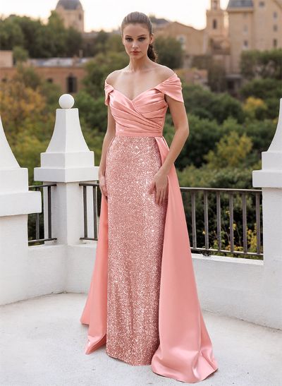 A-Line Off-The-Shoulder Sleeveless Floor-Length Evening Dresses