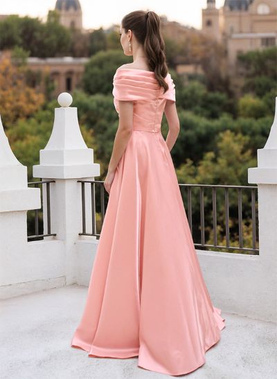 A-Line Off-The-Shoulder Sleeveless Floor-Length Evening Dresses