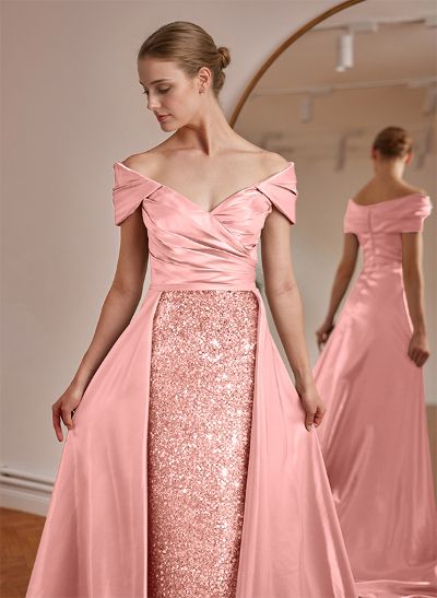 A-Line Off-The-Shoulder Sleeveless Floor-Length Evening Dresses