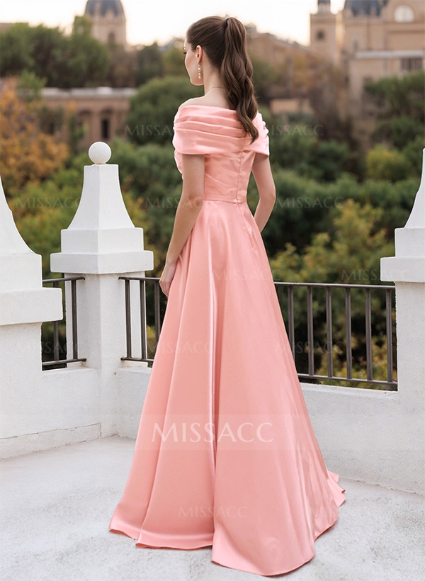 A-Line Off-The-Shoulder Sleeveless Floor-Length Evening Dresses