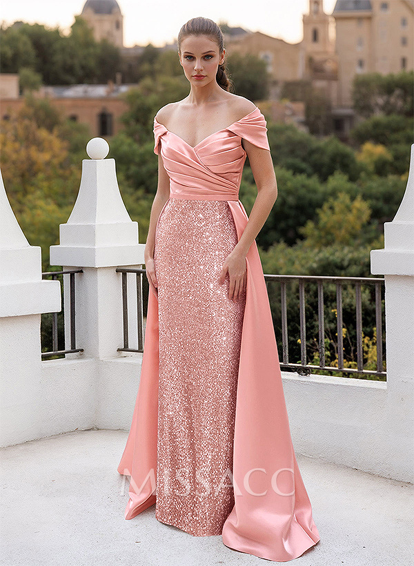 A-Line Off-The-Shoulder Sleeveless Floor-Length Evening Dresses