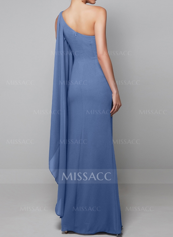 Sheath/Column One-Shoulder Chiffon Evening Dresses With Sweeping Side Drape