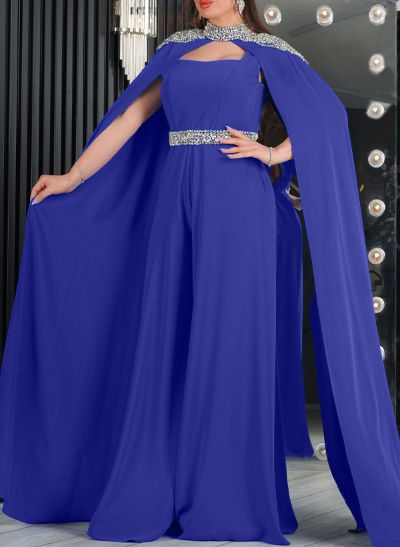 Sheath/Column Halter Sleeveless Floor-Length Chiffon Evening Dresses