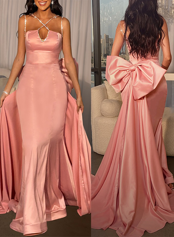 Trumpet/Mermaid Sleeveless Satin Evening Dresses With Bow(s)