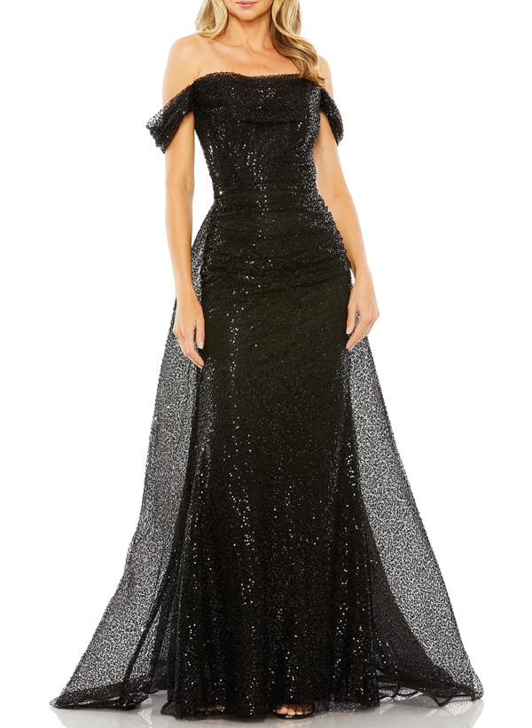 Trumpet/Mermaid Off-The-Shoulder Sweep Train Sequined Evening Dresses