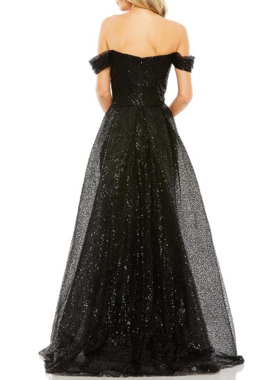 Trumpet/Mermaid Off-The-Shoulder Sweep Train Sequined Evening Dresses