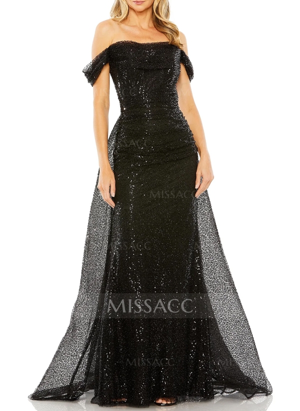 Trumpet/Mermaid Off-The-Shoulder Sweep Train Sequined Evening Dresses