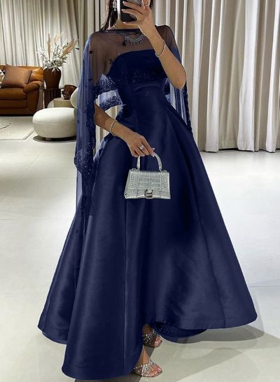 A-Line Illusion Neck Sleeveless Satin Evening Dresses