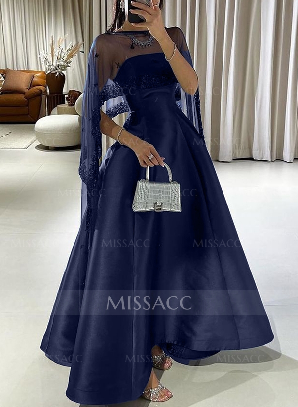 A-Line Illusion Neck Sleeveless Satin Evening Dresses