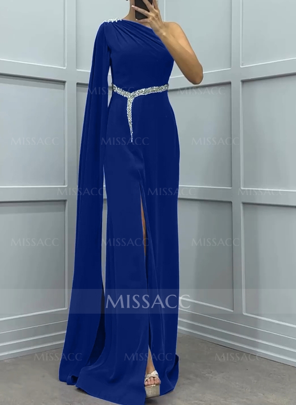 Sheath/Column One-Shoulder Elastic Satin Evening Dresses With Split Front