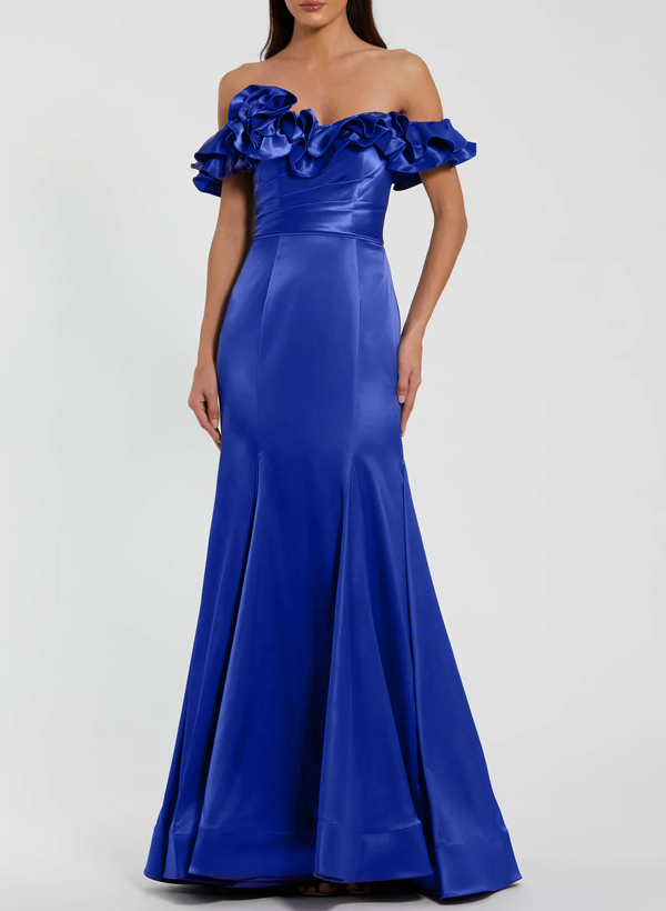 Trumpet/Mermaid Off-The-Shoulder Floor-Length Satin Evening Dresses With Ruffle