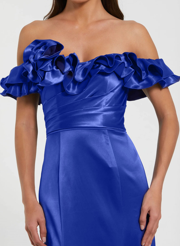 Trumpet/Mermaid Off-The-Shoulder Floor-Length Satin Evening Dresses With Ruffle