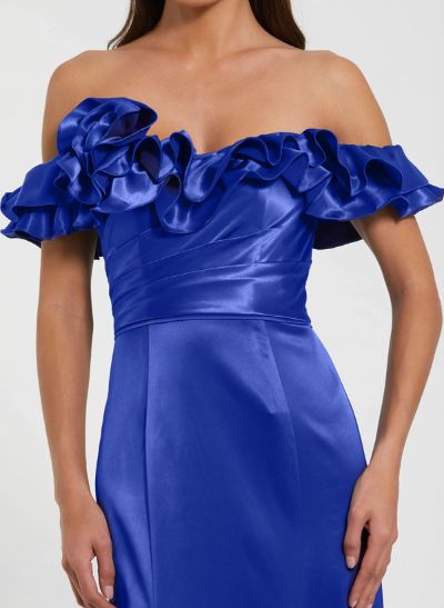 Trumpet/Mermaid Off-The-Shoulder Floor-Length Satin Evening Dresses With Ruffle