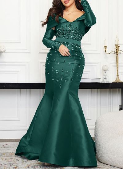 Trumpet/Mermaid Off-The-Shoulder Detachable Sleeves Satin Evening Dresses With Rhinestone