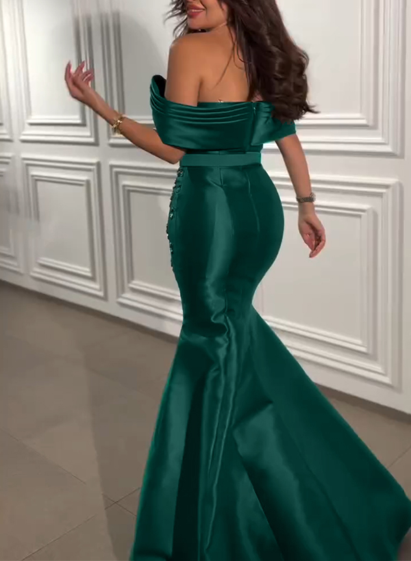 Trumpet/Mermaid Off-The-Shoulder Detachable Sleeves Satin Evening Dresses With Rhinestone