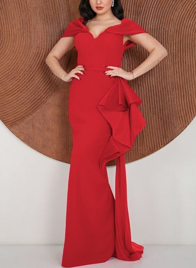 Sheath/Column Off-The-Shoulder Sleeveless Elastic Satin Evening Dresses