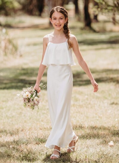 Sheath/Column Square Neckline Ankle-Length Stretch Satin Junior Bridesmaid Dresses
