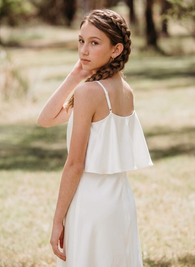Sheath/Column Square Neckline Ankle-Length Stretch Satin Junior Bridesmaid Dresses