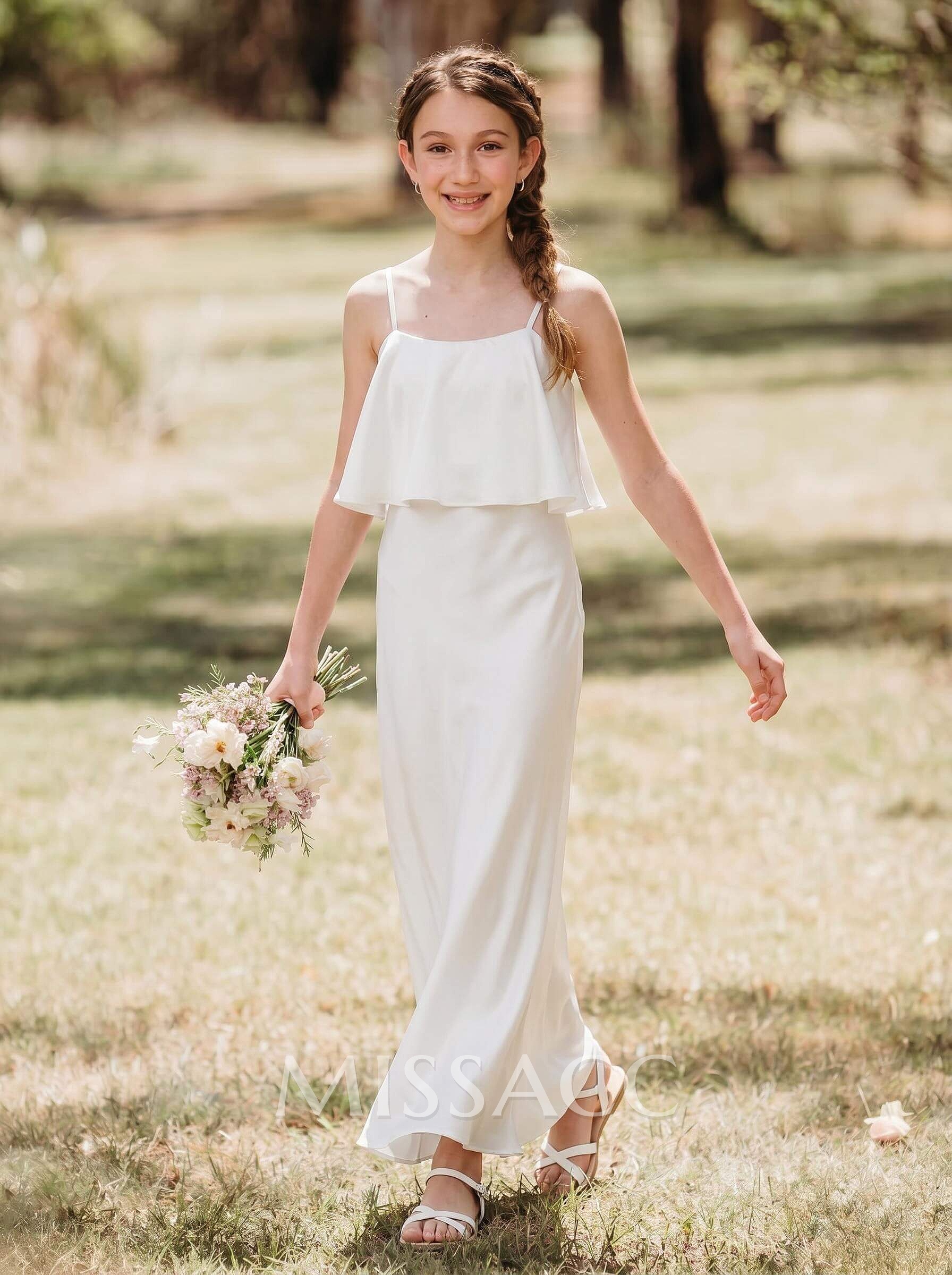 Sheath/Column Square Neckline Ankle-Length Stretch Satin Junior Bridesmaid Dresses Sheath/Column Square Neckline Ankle-Length Stretch Satin Junior Bridesmaid Dresses