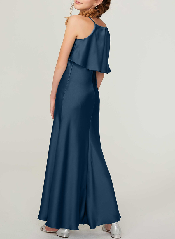 Sheath/Column Halter Ankle-Length Silk Like Satin Junior Bridesmaid Dresses