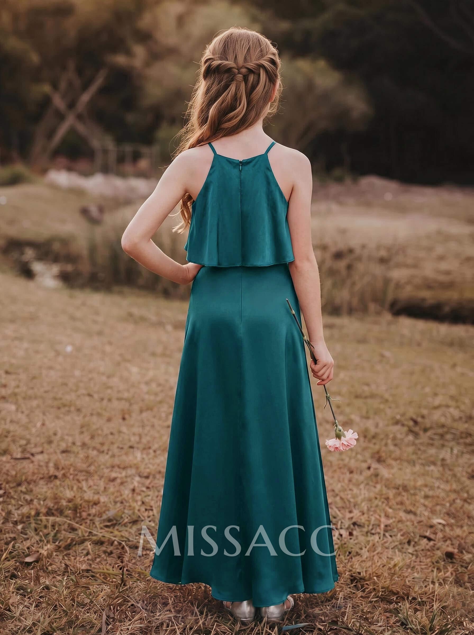 Sheath/Column Halter Ankle-Length Silk Like Satin Junior Bridesmaid Dresses Sheath/Column Halter Ankle-Length Silk Like Satin Junior Bridesmaid Dresses