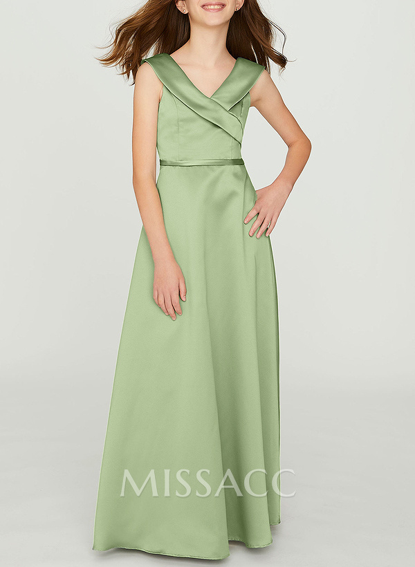 Sheath/Column V-Neck Sleeveless Floor-Length Satin Junior Bridesmaid Dresses Sheath/Column V-Neck Sleeveless Floor-Length Satin Junior Bridesmaid Dresses