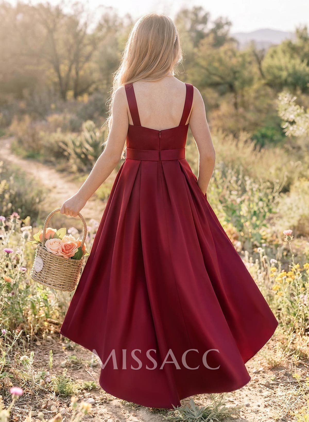 A-Line Scoop Neck Asymmetrical Satin Junior Bridesmaid Dresses With Pockets A-Line Scoop Neck Asymmetrical Satin Junior Bridesmaid Dresses With Pockets