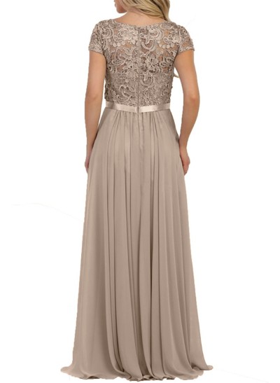 A-Line Scoop Neck Short Sleeves Chiffon Mother Of The Bride Dresses With Lace