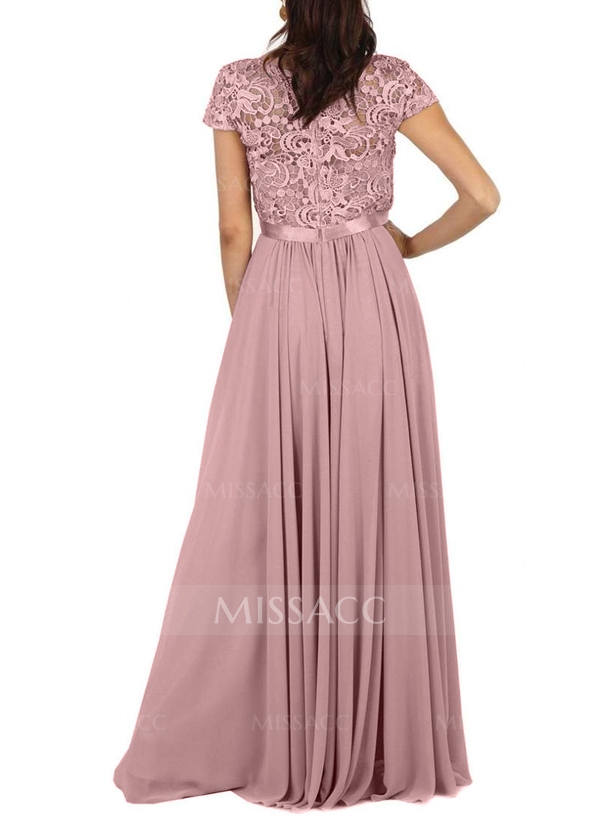 A-Line Scoop Neck Short Sleeves Chiffon Mother Of The Bride Dresses With Lace