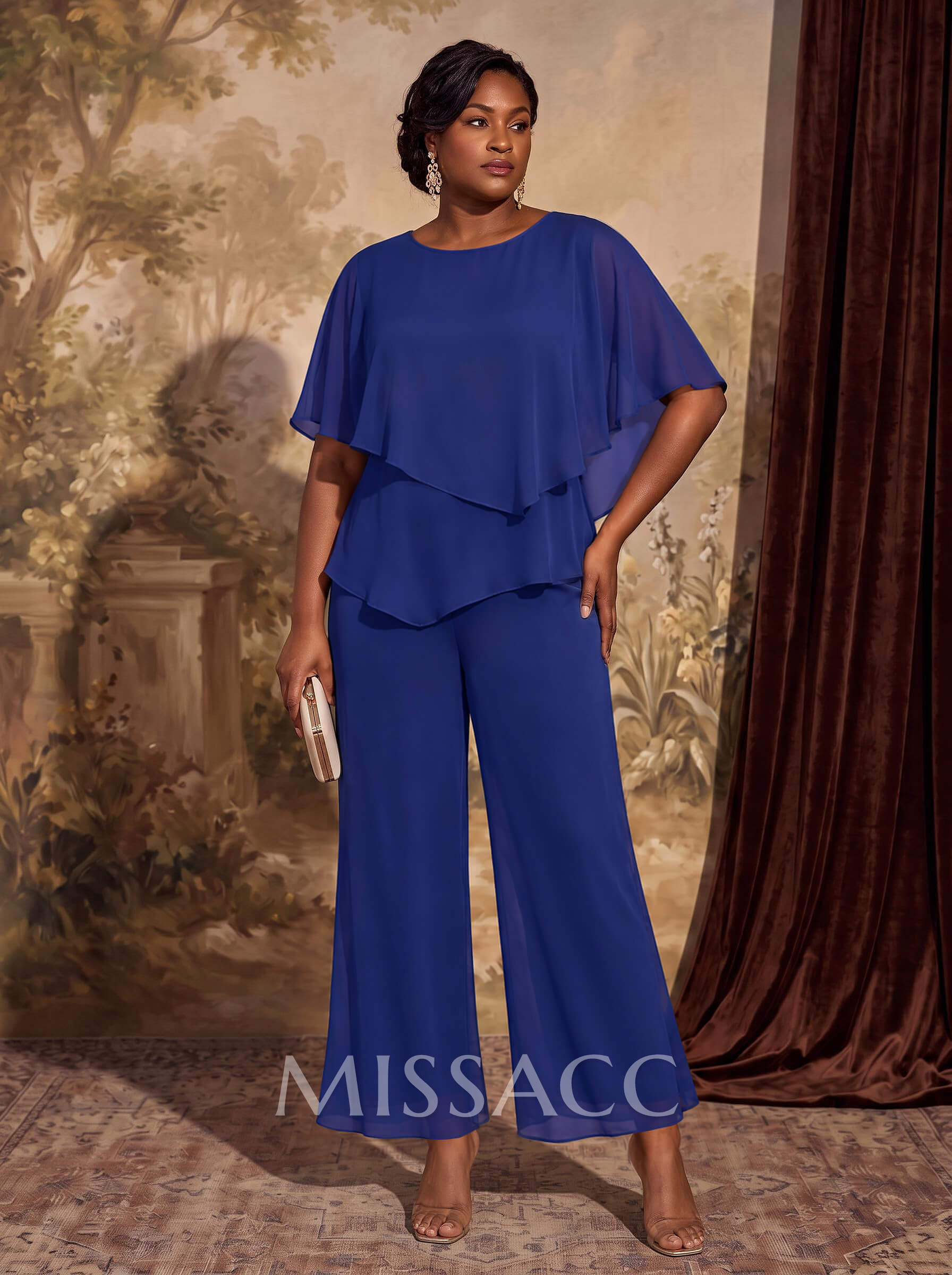 Jumpsuit/Pantsuit Scoop Neck Sleeveless Chiffon Mother of the Bride Outfit