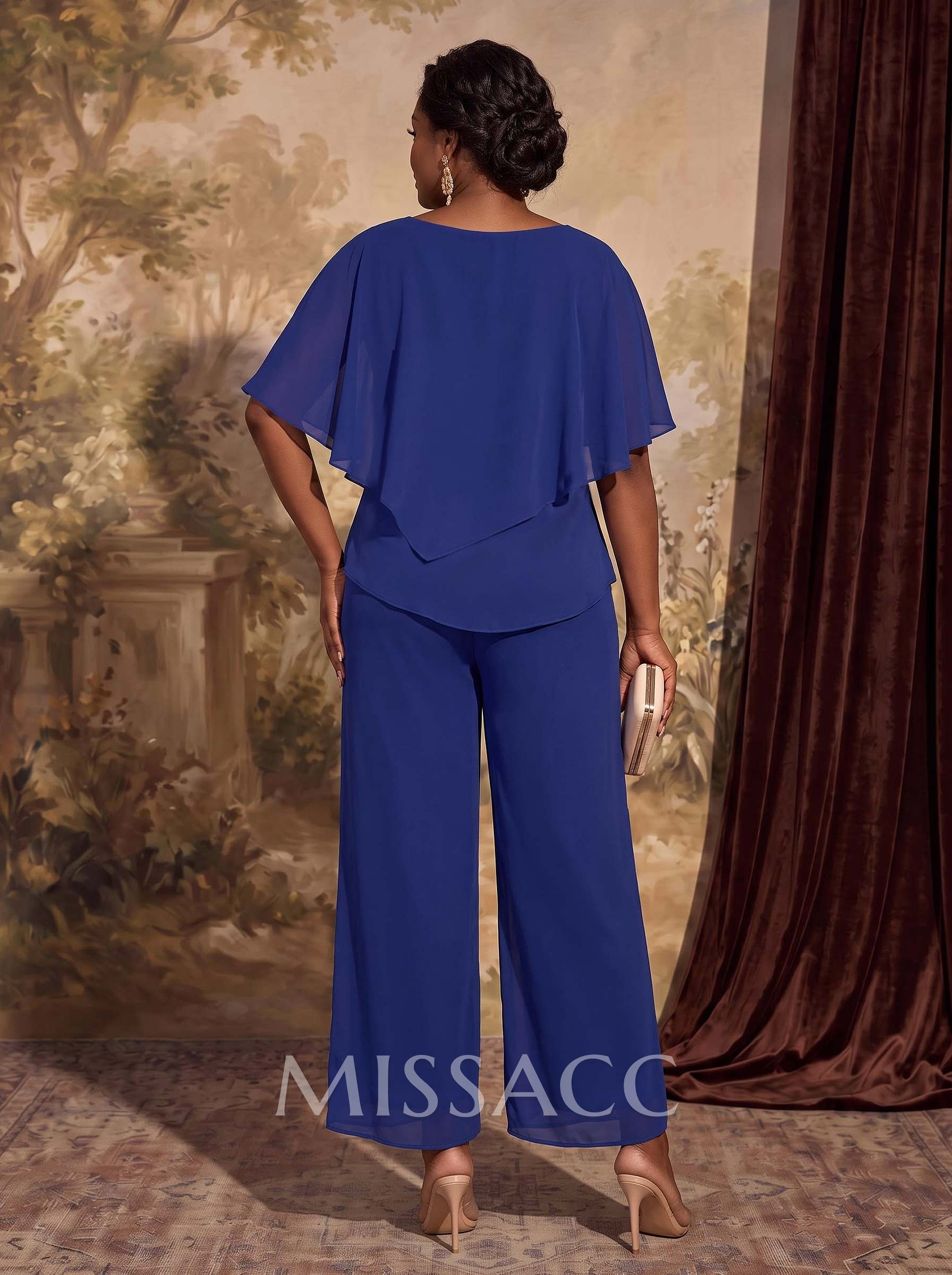 Jumpsuit/Pantsuit Scoop Neck Sleeveless Chiffon Mother of the Bride Outfit