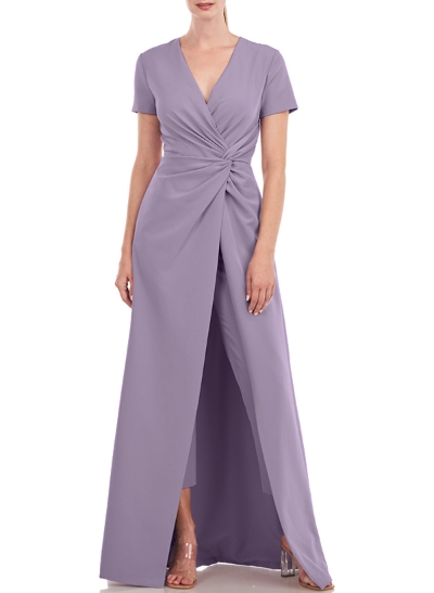 Jumpsuit/Pantsuit V-Neck Short Sleeves Elastic Satin Mother Of The Bride Dresses