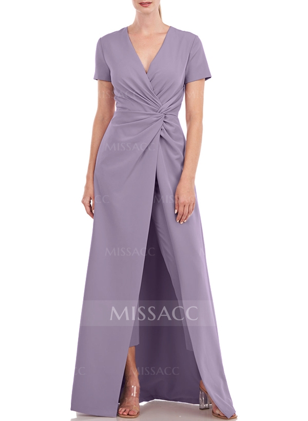 Jumpsuit/Pantsuit V-Neck Short Sleeves Elastic Satin Mother Of The Bride Dresses