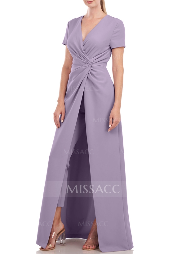 Jumpsuit/Pantsuit V-Neck Short Sleeves Elastic Satin Mother Of The Bride Dresses